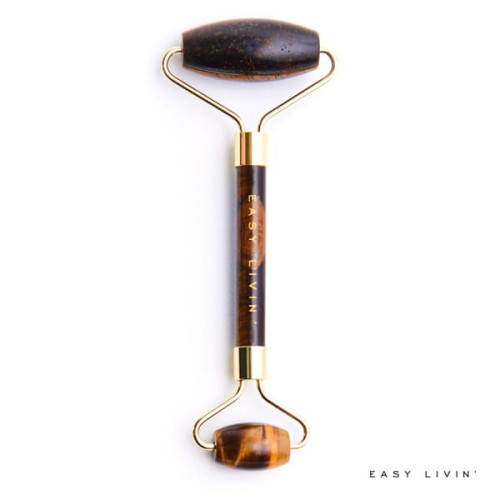 Brązowy roller Easy Livin do masażu twarzy z tygrysiego oka