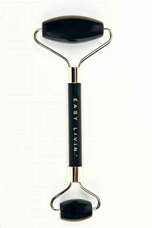 Czarny roller Easy Livin do masażu twarzy z obsydianu